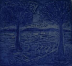 Título: Noche Azul. Autor: Balbino Ubau. Técnica: aguafuerte. Año: 2007.